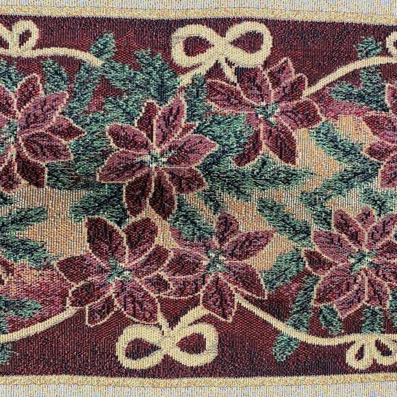 Christmas Tapestry Table Runner Maroon Green Metallic 72" NEW - Picture 6 of 9